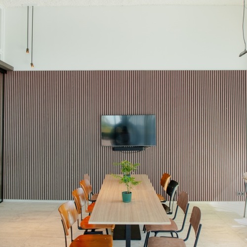 sitting room with acoustic panels on the wall
