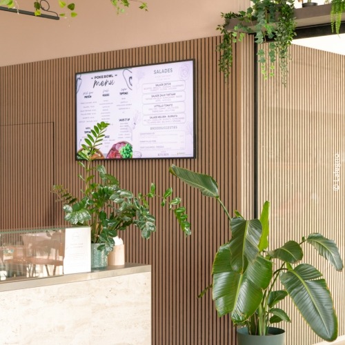 interior with plants and acoustic panels on the wall