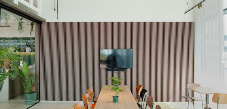 sitting room with acoustic panels on the wall