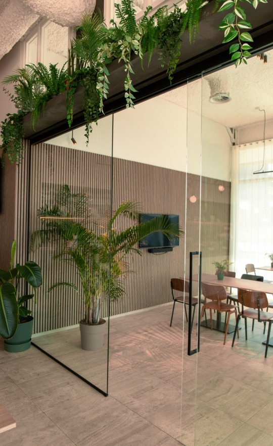 cozy sitting area with acoustic panels on the wall